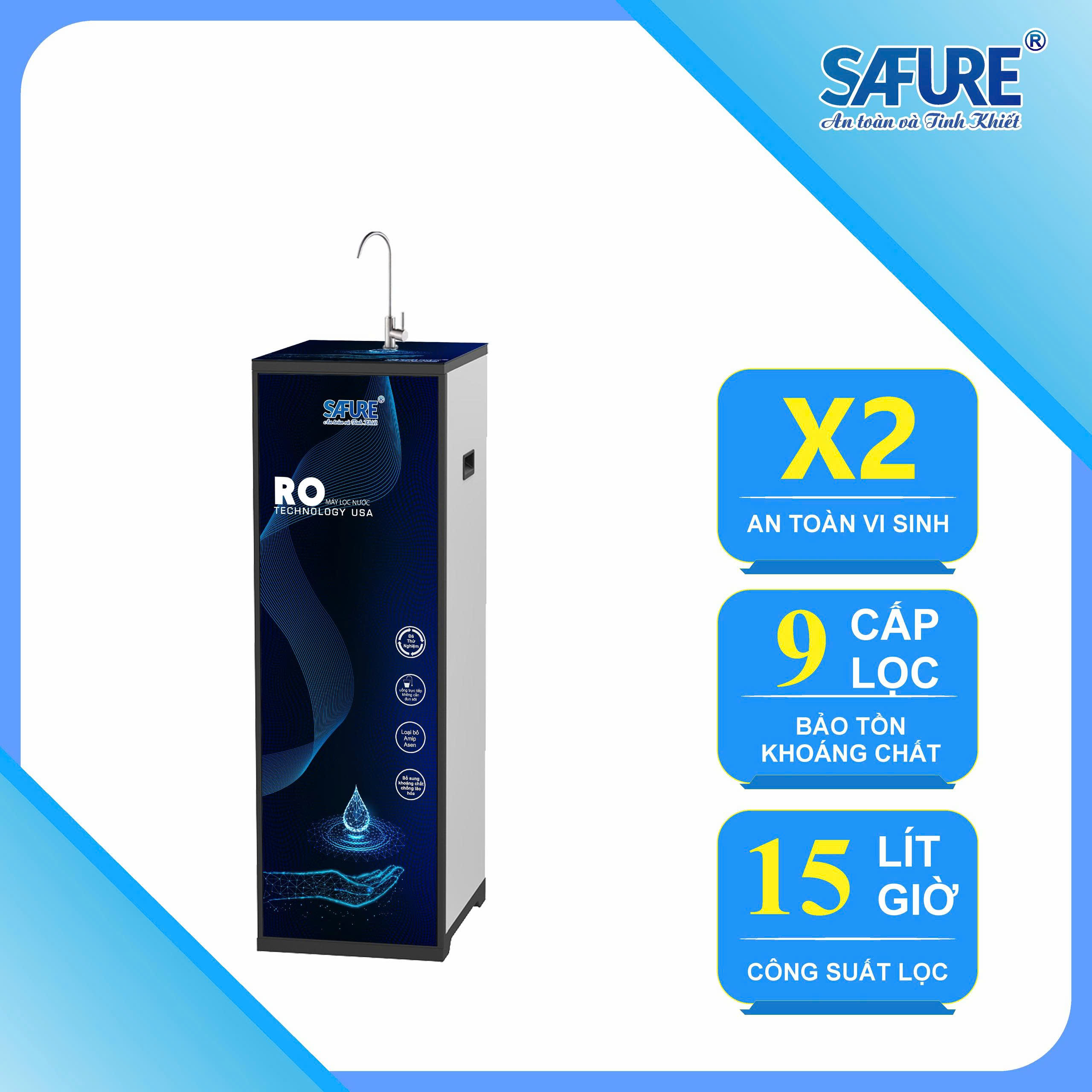 MÁY LỌC NƯỚC SAFURE 9 CẤP VỎ TỦ  3D  MODEL:SE109-RS